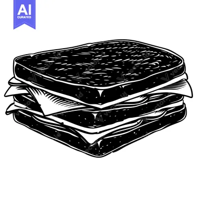 Black and White Illustration of a Sandwich