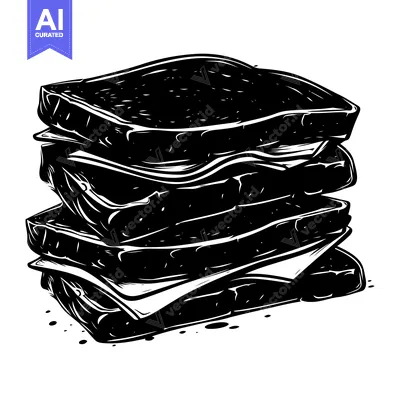 Aset desain premium: A Stack of Four Black and White Sandwich Slices