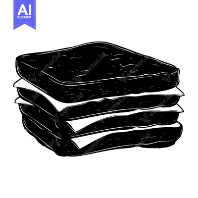 Aset premium populer: A Black and White Illustration of a Stacked Sandwich