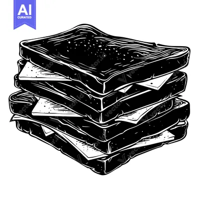 Aset desain premium: A Black and White Illustration of a Stacked Sandwich