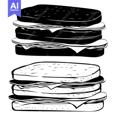Aset premium populer: Two Hand-Drawn Black and White Sandwiches