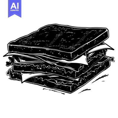 A Black and White Illustration of a Large Sandwich