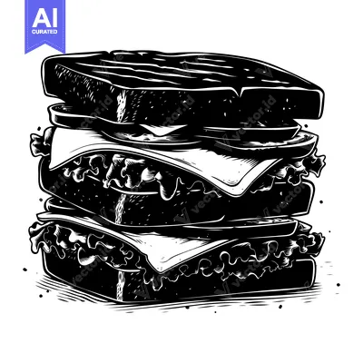 Aset premium populer: Black and White Illustration of a Tall Sandwich