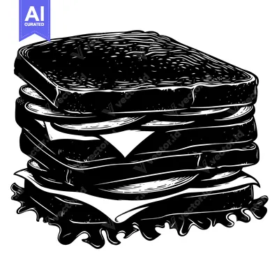 A Black and White Illustration of a Tall Stacked Sandwich