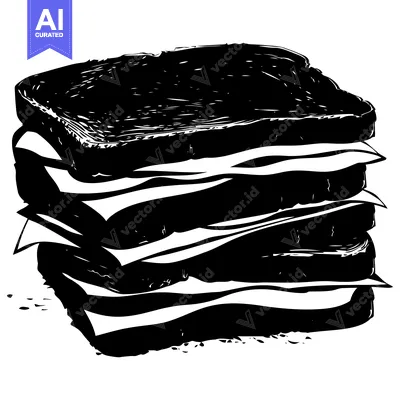 A Black and White Silhouette Illustration of a Multi-Layered Sandwich