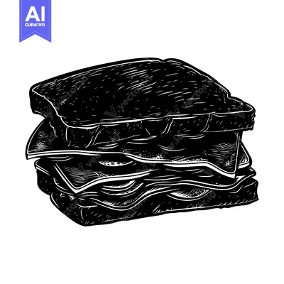 Black and White Hand Drawn Illustration of a Sandwich