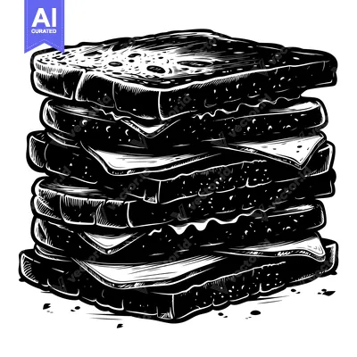 Popular premium asset: A Black and White Illustration of a Tall, Stacked Sandwich