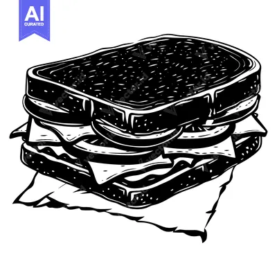 Aset premium populer: Black and White Illustration of a Sandwich on Parchment Paper
