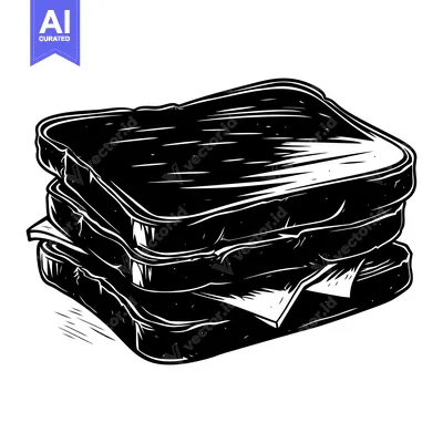 Aset premium populer: A Black and White Illustration of a Stacked Sandwich
