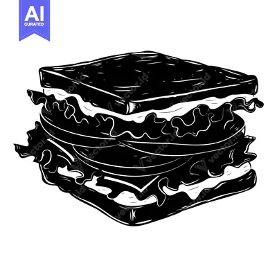 Popular premium asset: Black and White Illustration of a Sandwich with Lettuce