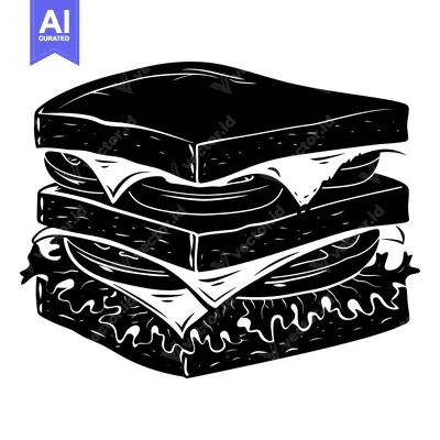 Aset desain premium: Black and White Illustration of a Layered Sandwich