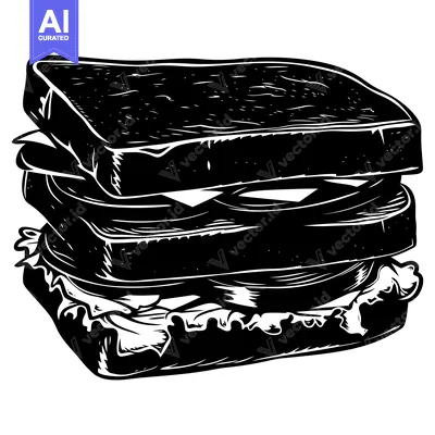 Premium design asset: Black and White Illustration of a Stacked Sandwich