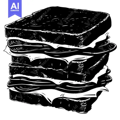 Black and White Illustration of a Tall Stacked Sandwich