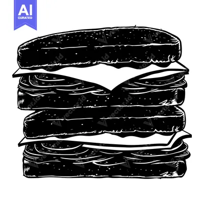 Black and White Illustration of a Stacked Sandwich