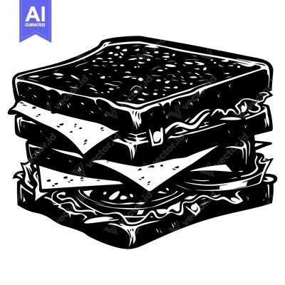 Popular premium asset: A Detailed Black and White Illustration of a Multi-Layered Sandwich