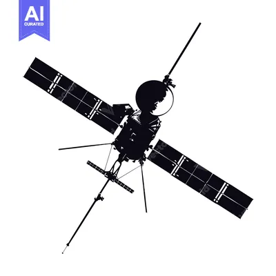Aset desain premium: Black and White Silhouette of a Spacecraft with Solar Panels