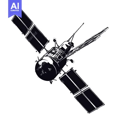Black and White Illustration of a Satellite in Space