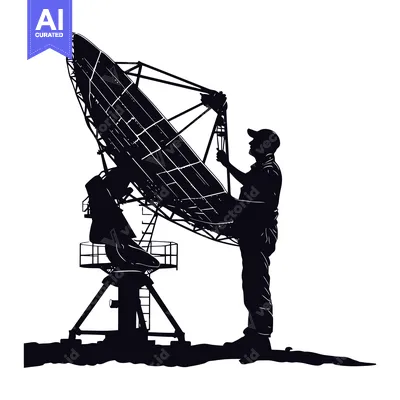 Aset premium populer: Silhouette of a Man Adjusting a Satellite Dish