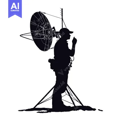 Aset desain premium: Silhouette of a Person with a Satellite Dish