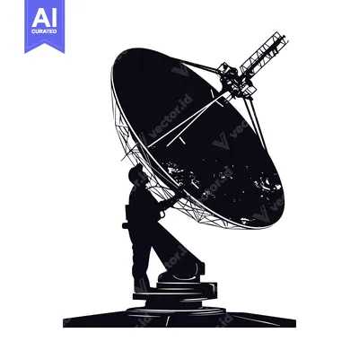 Popular premium asset: Silhouette of a man operating a large satellite dish