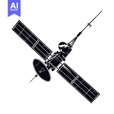 Silhouette of a Satellite with Solar Panels and a Dish Antenna