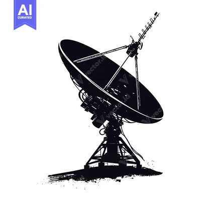 Silhouette of a Satellite Dish Antenna on a White Background