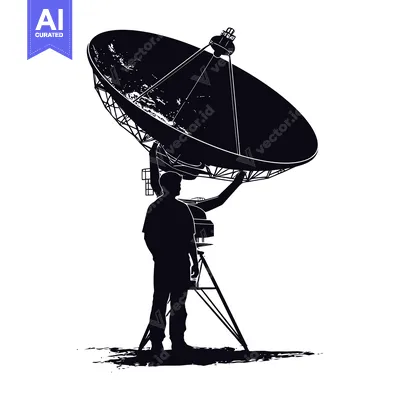 Aset desain premium: Silhouette of a person standing beside a large satellite dish