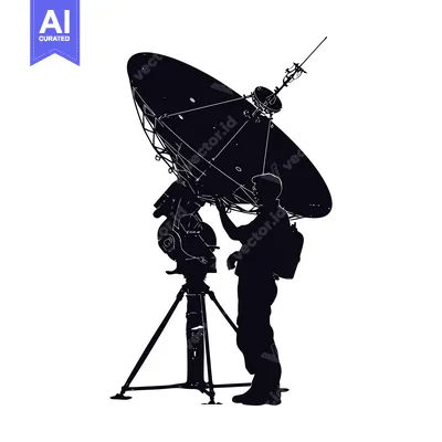 Silhouette of a Person Adjusting a Satellite Dish Antenna