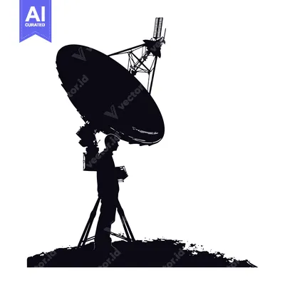 Aset premium populer: Silhouette of a Man Standing Next to a Satellite Dish