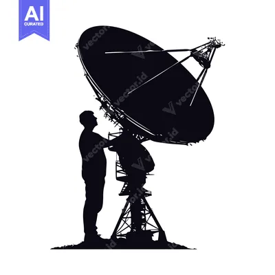 Aset desain premium: Silhouette of a man standing near a large satellite dish