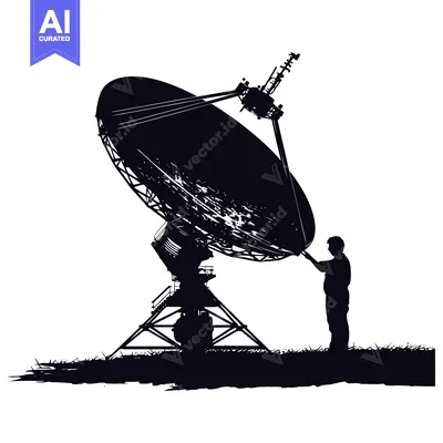 Aset premium populer: Silhouette of a Person Adjusting a Satellite Dish