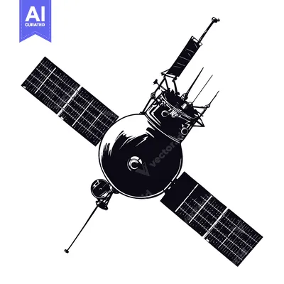 Black and White Illustration of a Satellite in Space