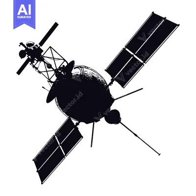 Aset desain premium: Black and white silhouette of a satellite in space