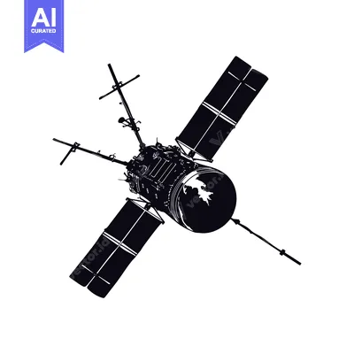 A Black and White Illustration of a Satellite in Space