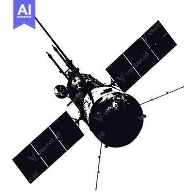 Popular premium asset: Black and white silhouette of a satellite with solar panels