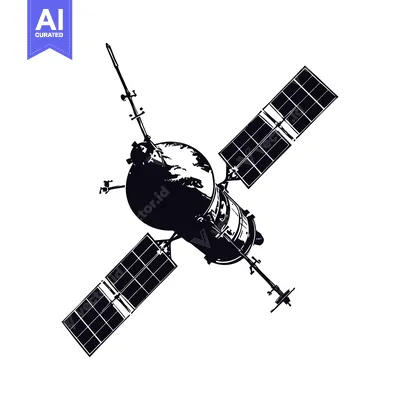 Black and White Silhouette of a Satellite with Solar Panels