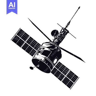 A Black and White Illustration of a Satellite with Solar Panels
