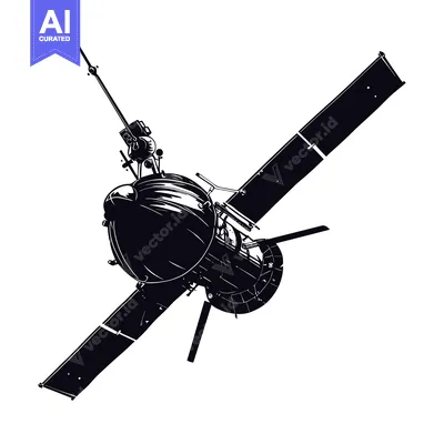 Popular premium asset: A Black and White Illustration of a Spacecraft with Solar Panels