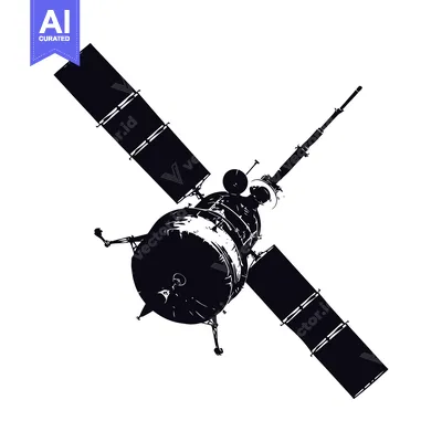 Aset desain premium: A Black and White Silhouette of a Spacecraft with Solar Panels