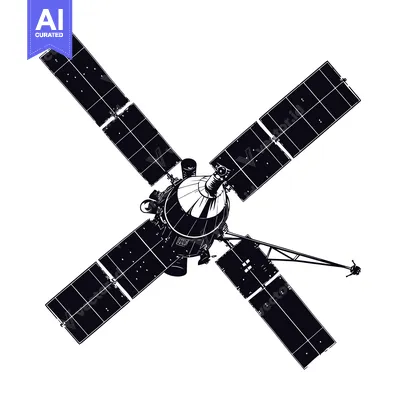 Black and White Illustration of a Spacecraft with Solar Panels