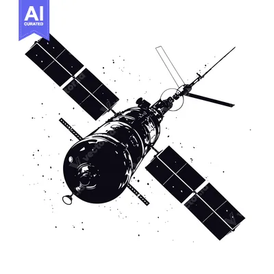 A Black and White Illustration of a Space Station in Orbit