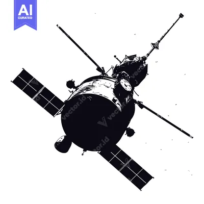 Aset desain premium: Silhouette of a Spacecraft with Solar Panels