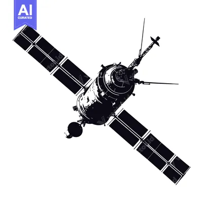 Aset premium populer: Black and White Silhouette of a Spacecraft with Solar Panels