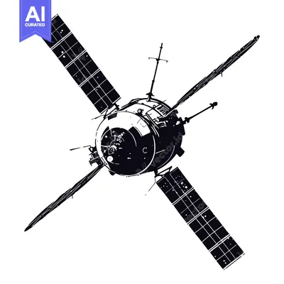 Aset desain premium: Black and White Illustration of a Spacecraft with Solar Panels