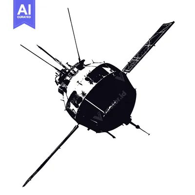 Aset desain premium: Black and White Silhouette of a Satellite in Space