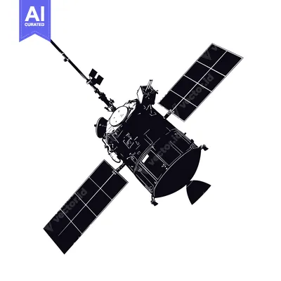 Premium design asset: Black and White Silhouette of a Satellite in Space