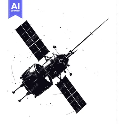 Silhouette of a Spacecraft with Solar Panels in Orbit