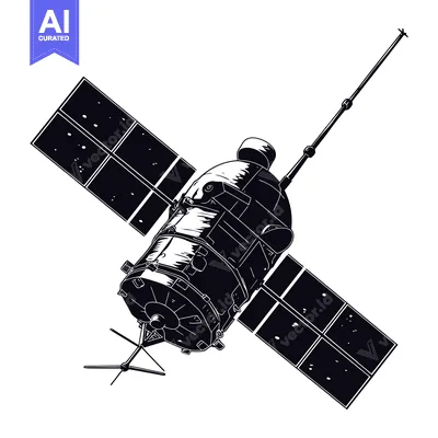 Black and White Illustration of a Satellite in Space