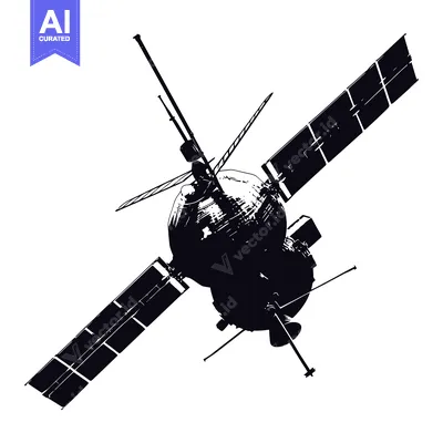 Black and White Silhouette of a Satellite in Space