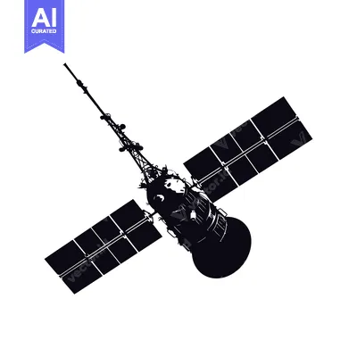Black and White Silhouette of a Satellite with Solar Panels
